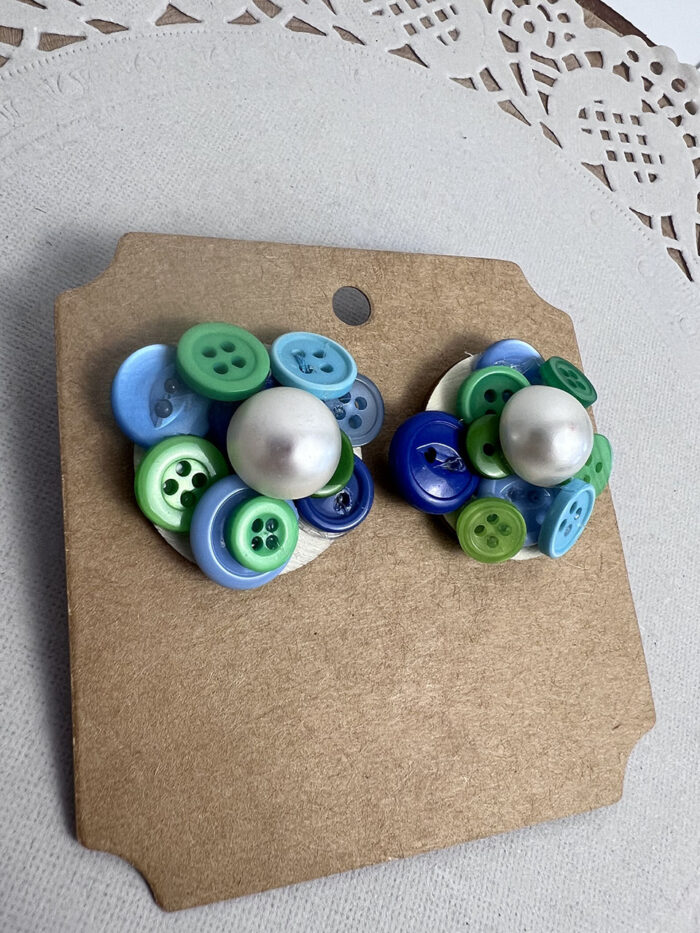 Boucles d'oreilles Green, Blue Button Pearl