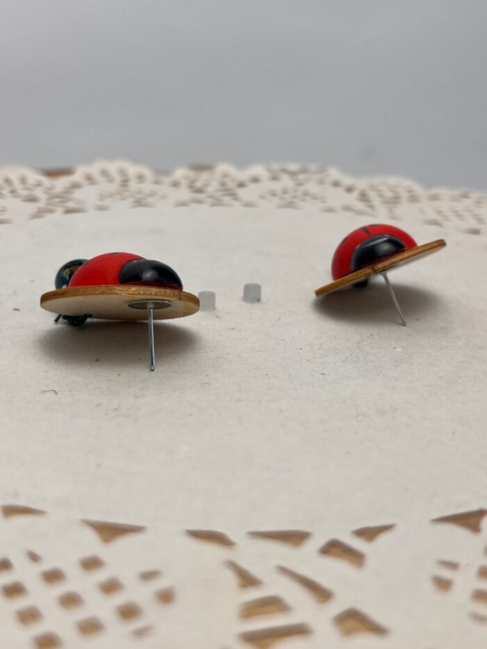 Boucles d'oreilles, coccinelle, rouge, vert, en bois – Image 5