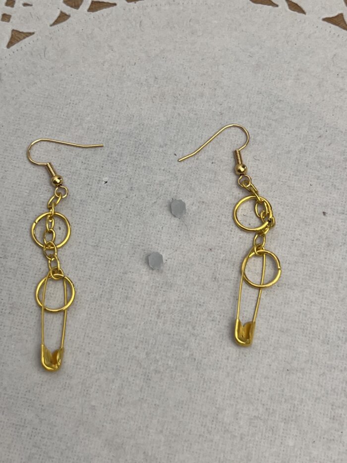 boucles-d'oreilles, or, épingle à couche avec chainette – Image 5