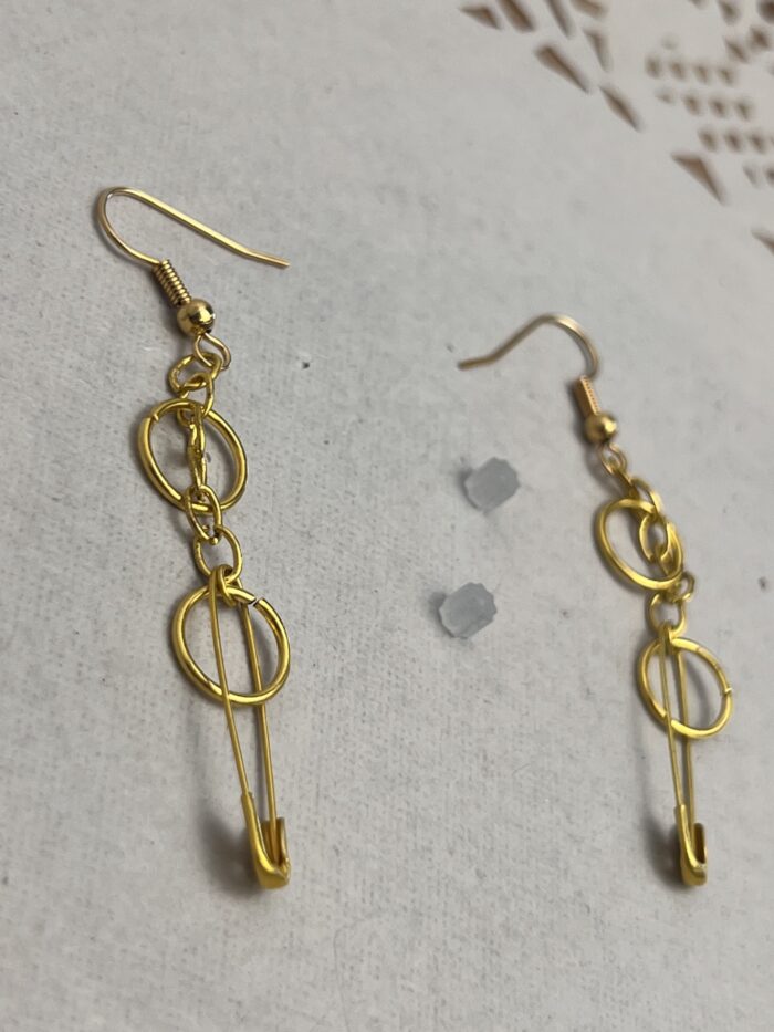 boucles-d'oreilles, or, épingle à couche avec chainette – Image 6