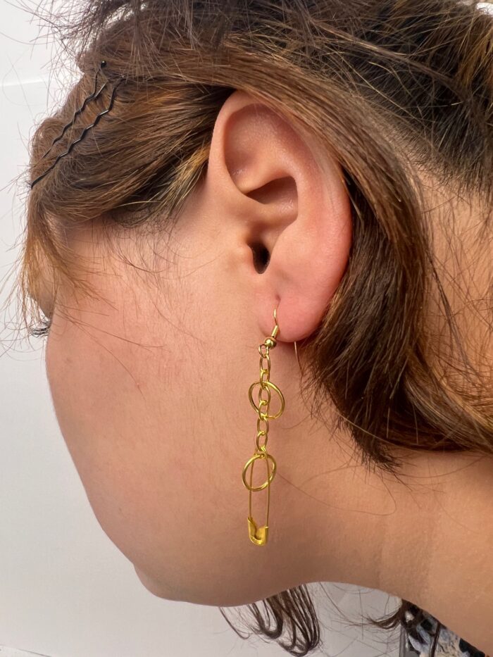 boucles-d'oreilles, or, épingle à couche avec chainette – Image 7