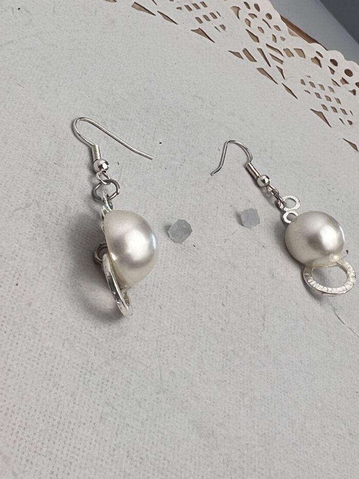 Boucles d'oreilles perle, argent. – Image 4