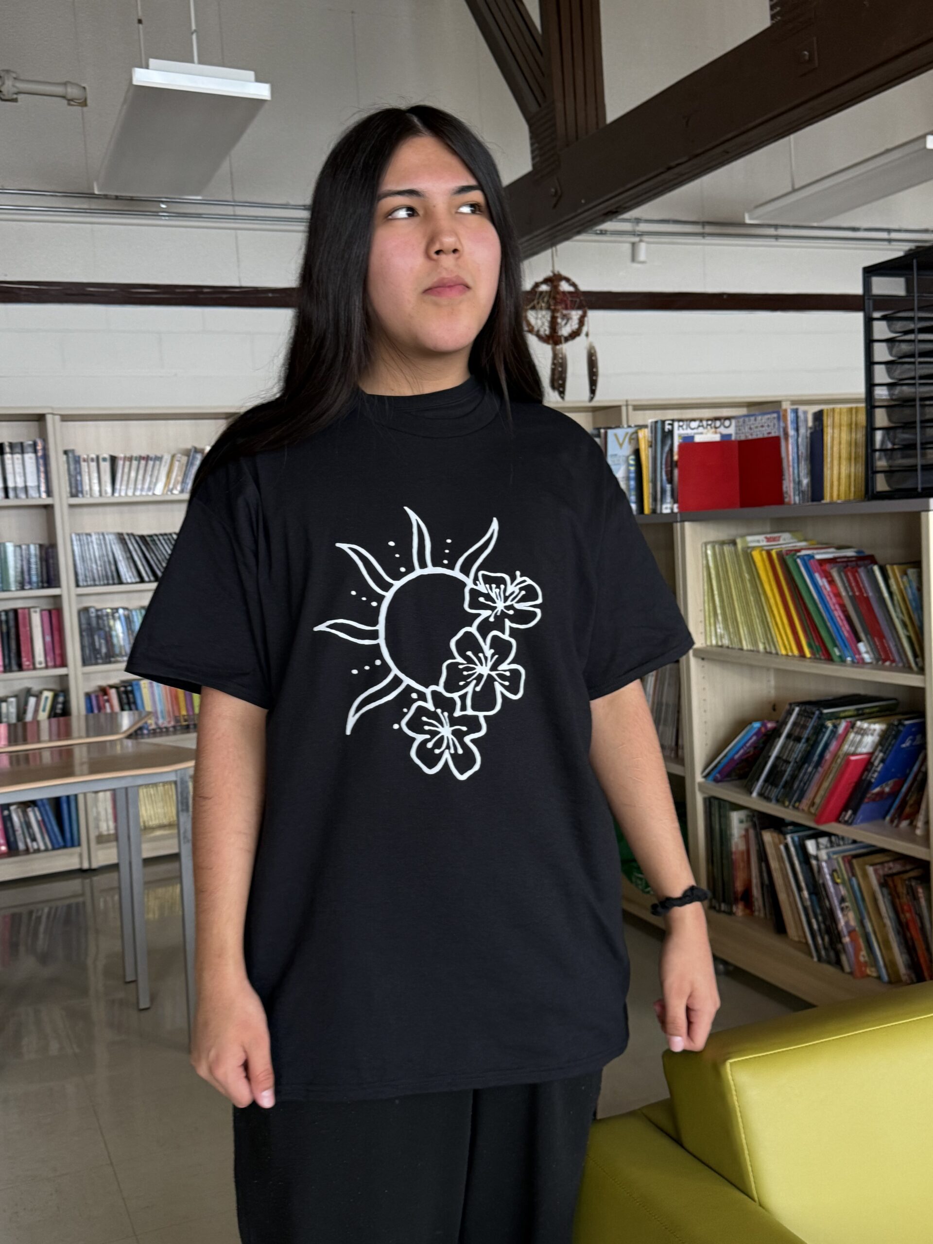 T-shirt, noir, soleil, fleur, anishnabe, FPT